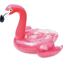 Foto van Roze glitter flamingo opblaasbare ride-on/luchtbed 138 x 140 x 98 cm speelgoed - luchtbed (zwembad)