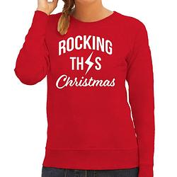 Foto van Rocking this christmas foute kerstsweater / kersttrui rood voor dames xs - kerst truien