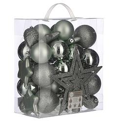 Foto van 39x stuks kunststof kerstballen en kerstornamenten met ster piek groen mix - kerstbal