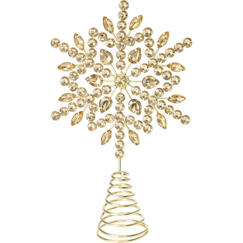 Foto van Christmas decoration piek - ster vorm - goud met steentjes - 23 cm - kerstboompieken