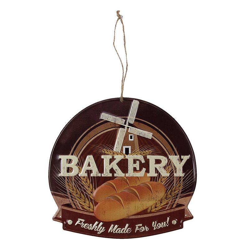 Foto van Clayre & eef tekstbord 38x40 cm bruin ijzer bakery wandbord spreuk wandplaat bruin wandbord spreuk