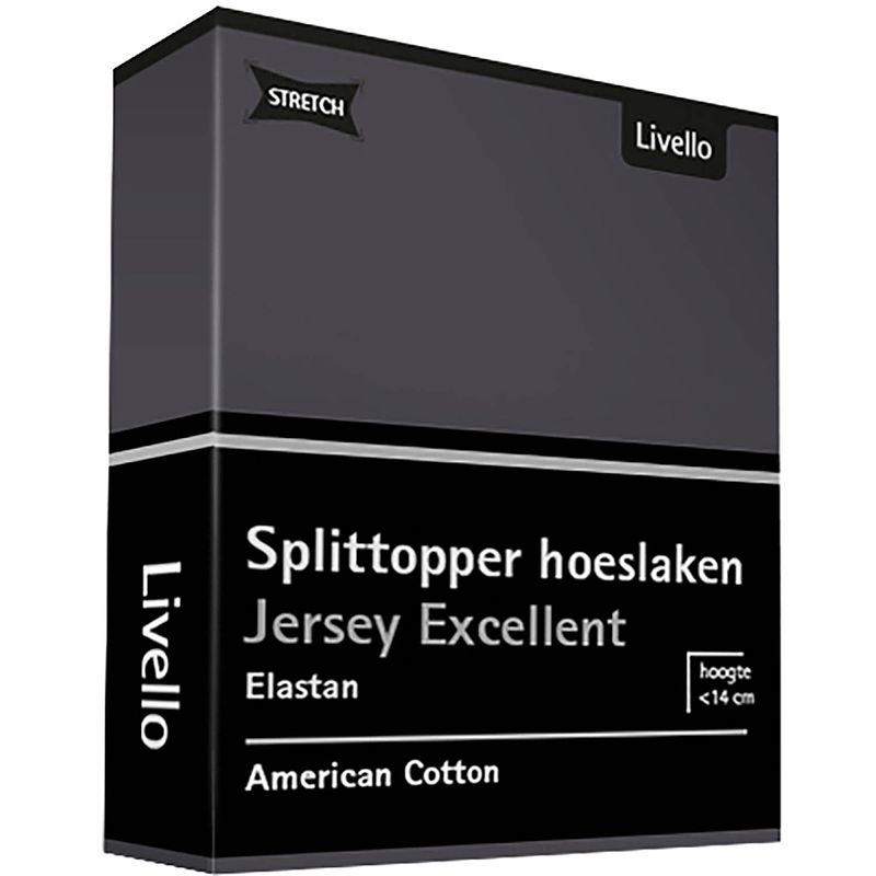 Foto van Livello hoeslaken splittopper jersey excellent dark grey 180 x 200 cm