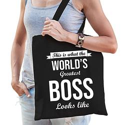 Foto van Worlds greatest boss bazin cadeau tas zwart voor dames - feest boodschappentassen