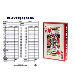 Foto van Scoreblok klaverjassen spel 50 vellen met 2x pakjes speelkaarten - kaartspel