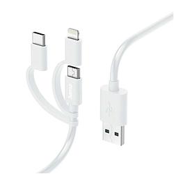 Foto van Hama laad/synchrokabel 3 in 1 met micro usb/usb type-c/lightning 1m oplader wit