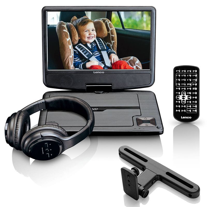 Foto van Draagbare dvd-speler 9"" met bluetooth koptelefoon lenco dvp-947bk zwart