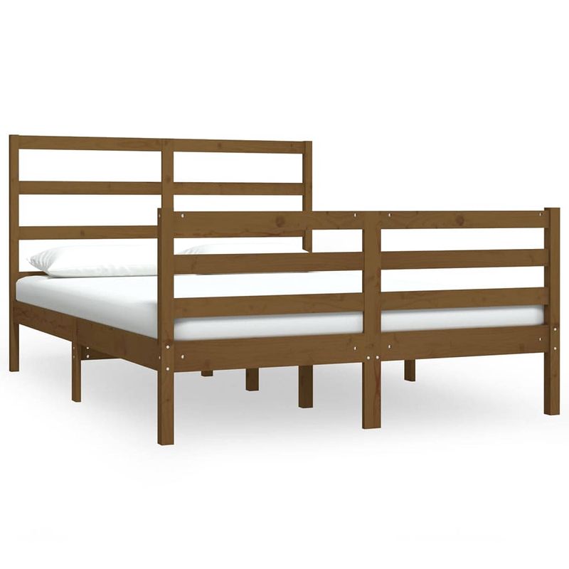 Foto van The living store houten bedframe - massief grenenhout - 205.5 x 155.5 x 100 cm - honingbruin