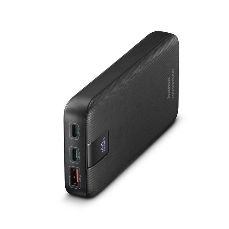 Foto van Hama pd 20 power pack 20000 mah outputs:2x usb-c usb-a fast charging powerbank grijs