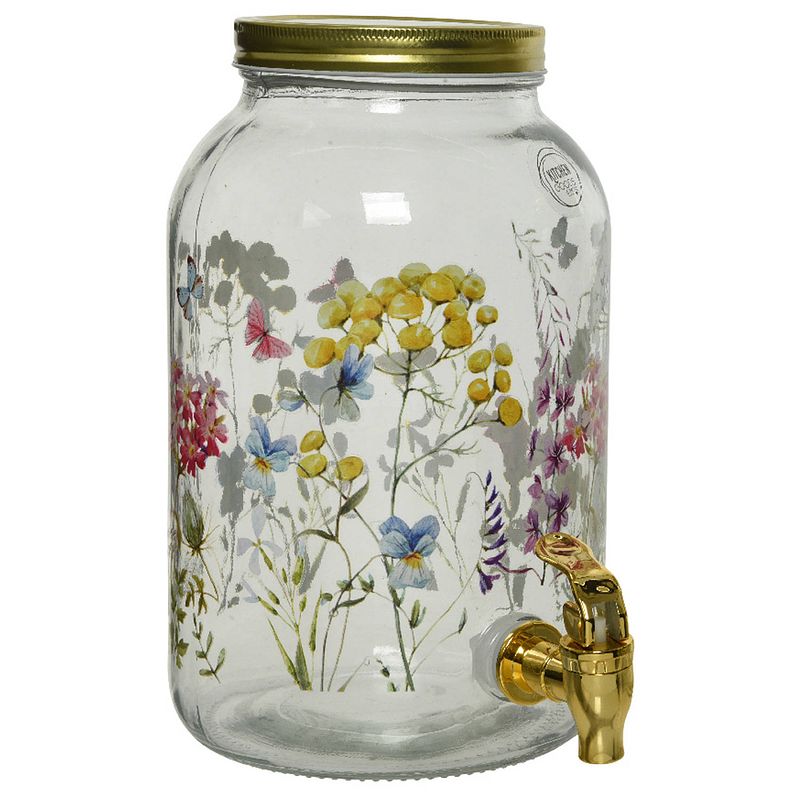 Foto van Drankdispenser/limonadetap met kraantje - glas - 4l - bloemen - drankdispensers