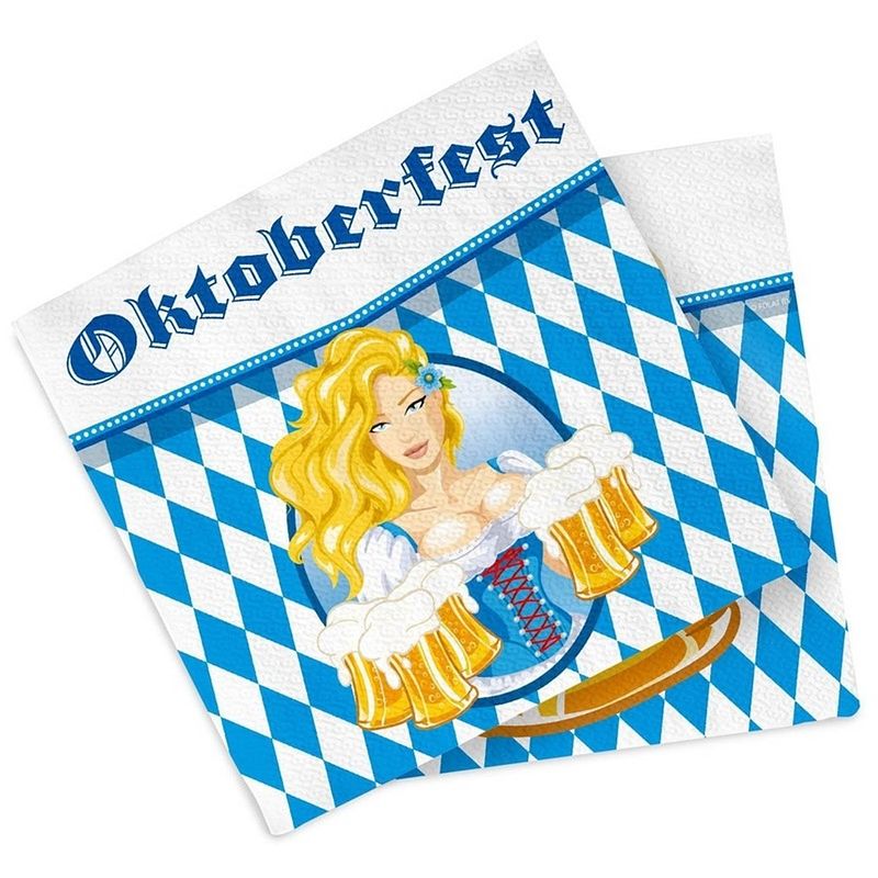 Foto van Oktoberfest 20x oktoberfest themafeest servetten blauw 33 x 33 cm papier - bierfeest papieren wegwerp tafeldecoraties