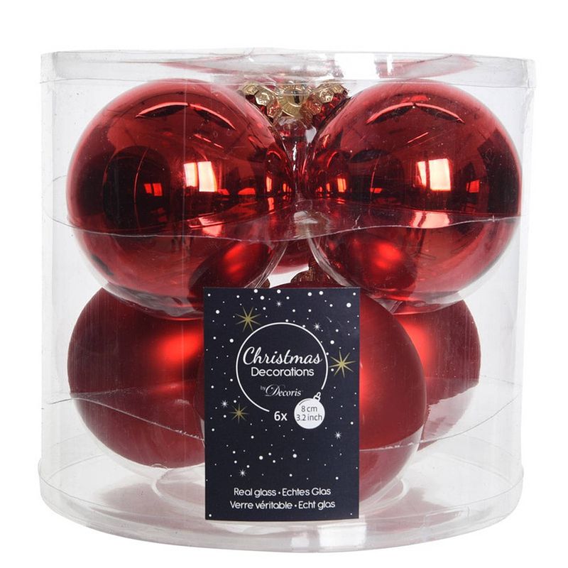 Foto van Kerstboomversiering kerst rode kerstballen van glas 8 cm 6 stuks - kerstbal