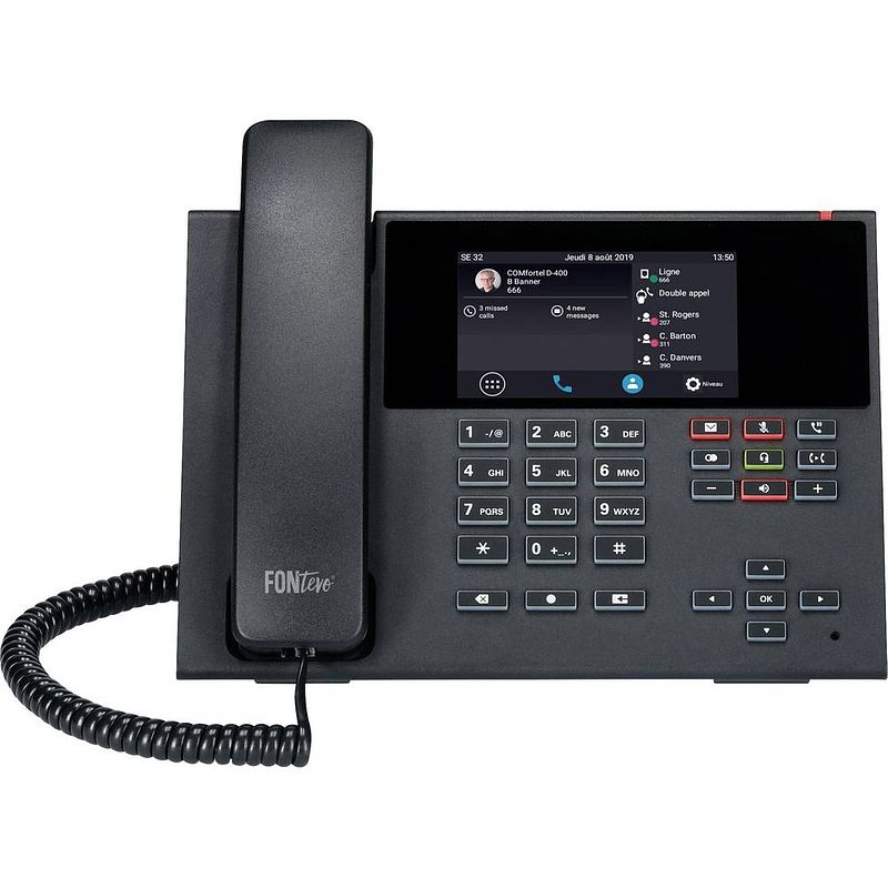 Foto van Auerswald comfortel d-400 vaste voip-telefoon antwoordapparaat, handsfree, poe, headsetaansluiting kleuren touchscreen zwart