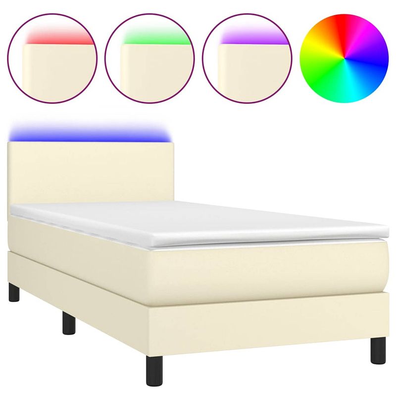 Foto van The living store bed boxspring - led-verlichting - pocketvering - kunstleer - 203x90x78/88cm