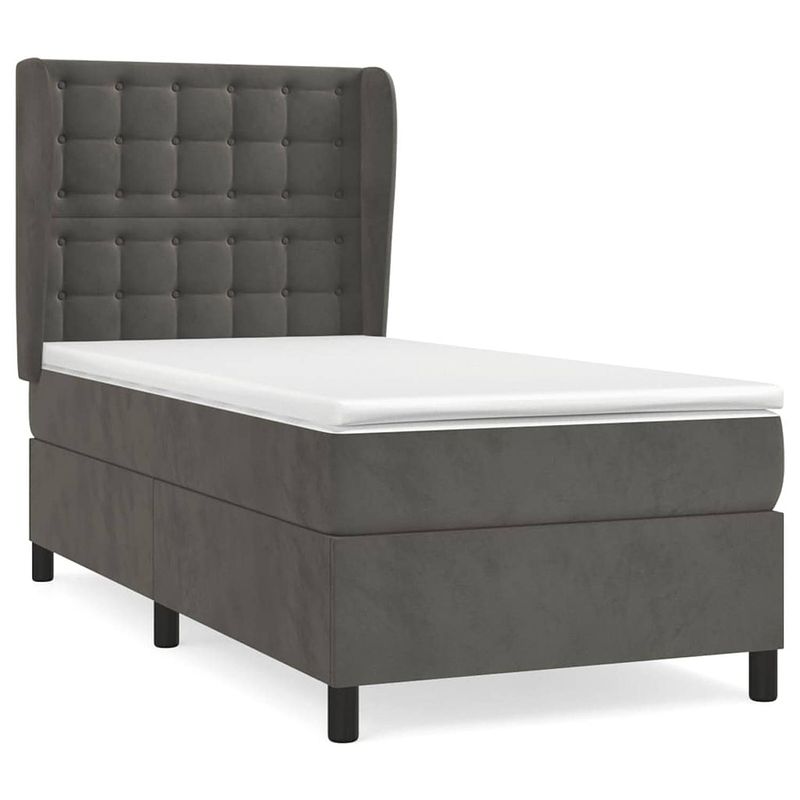 Foto van The living store boxspringbed donkergrijs fluweel 203x103x118/128 cm - pocketvering