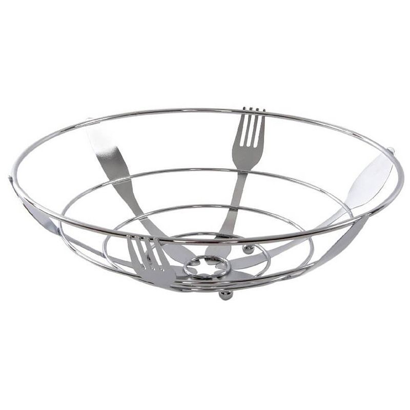 Foto van Metalen fruitschaal/fruitmand bestek zilver rond 26 cm - fruitschalen