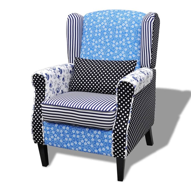 Foto van Vidaxl fauteuil met patchwork stof blauw/grijs