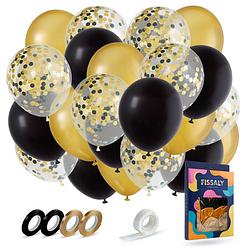 Foto van Fissaly® 40 stuks metallic chrome goud, zwart & marmer helium ballonnen met accessoires - decoratie versiering - latex