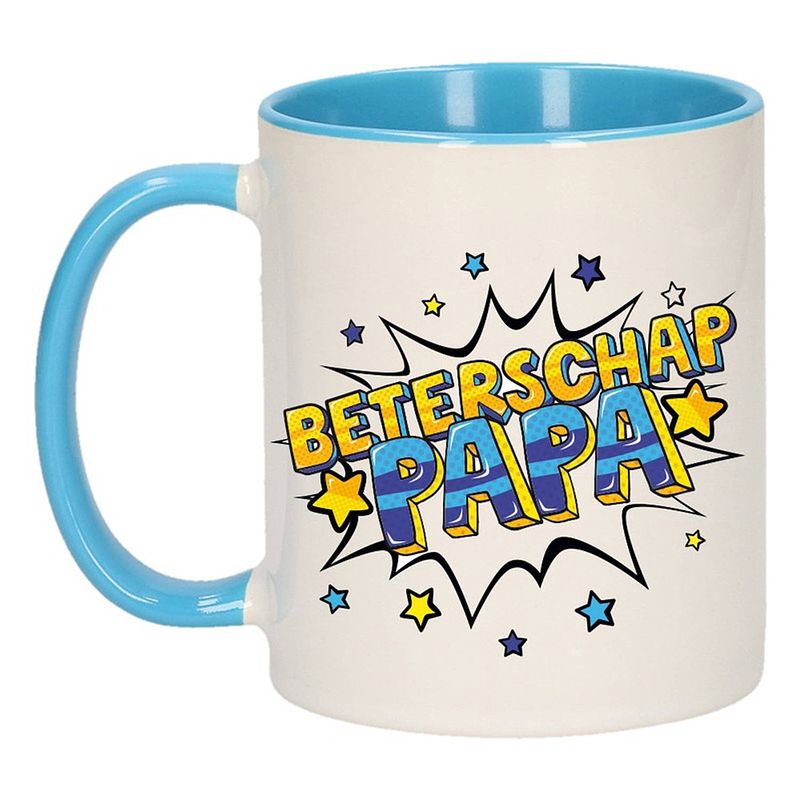 Foto van Beterschap papa cadeau mok / beker wit en blauw 300 ml - feest mokken