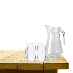 Foto van Excellent houseware karaf schenkkan glas 1000 ml met 4x stuks waterglazen - drinkglazen