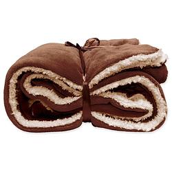 Foto van Droomtextiel luxe plaid bruin 150 x 200 cm - fleece deken - super zacht - warm en donzig - bank plaid