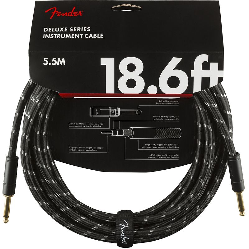 Foto van Fender deluxe cables instrumentkabel 5.5m zwart tweed recht