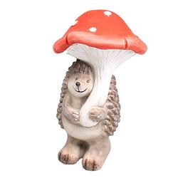 Foto van Tuinbeeld egel met paddenstoel - 21,5 cm