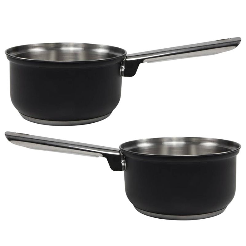 Foto van Svenska living steelpan/sauspan - 2x - zwart - rvs - d16 cm - 1l -a alle warmtebronnen - steelpannen