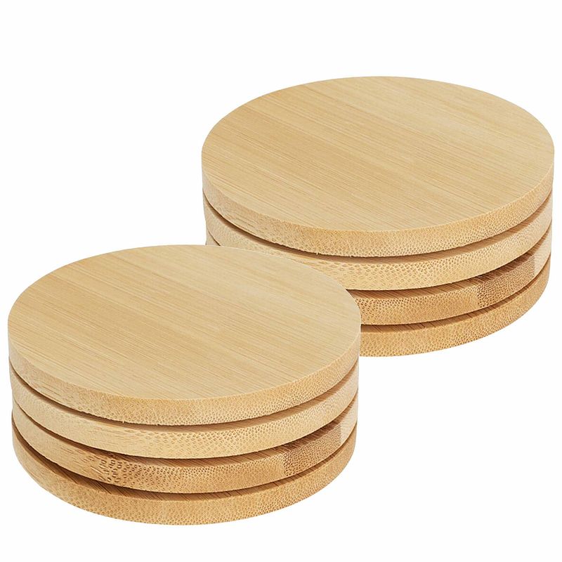 Foto van Excellent houseware onderzetters voor glazen - 8x - beige - rond - hout - 10 x 10 cm - glazenonderzetters