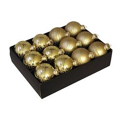 Foto van 12x stuks luxe glazen gedecoreerde kerstballen goud 7,5 cm - kerstbal