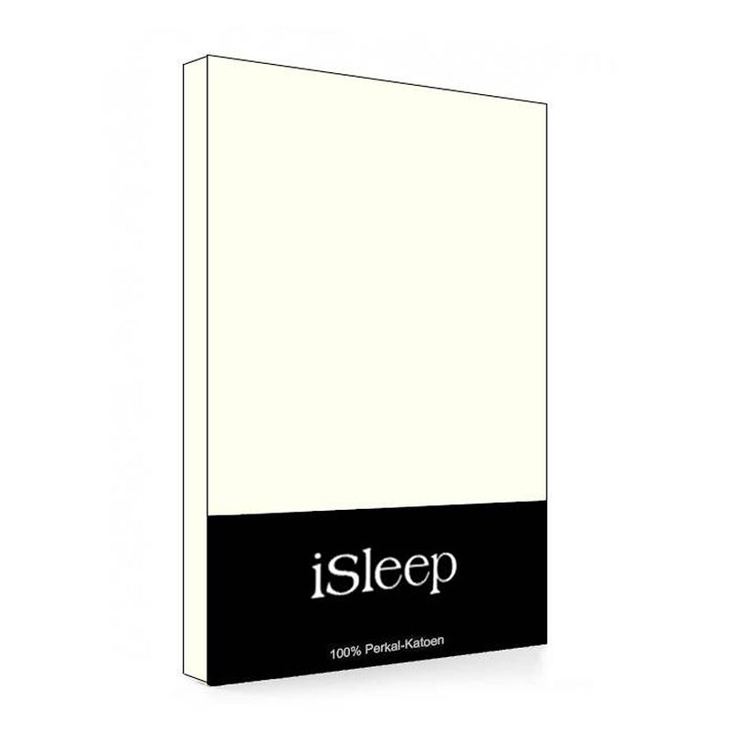 Foto van Isleep topper hoeslaken perkal katoen - licht beige - 180x200