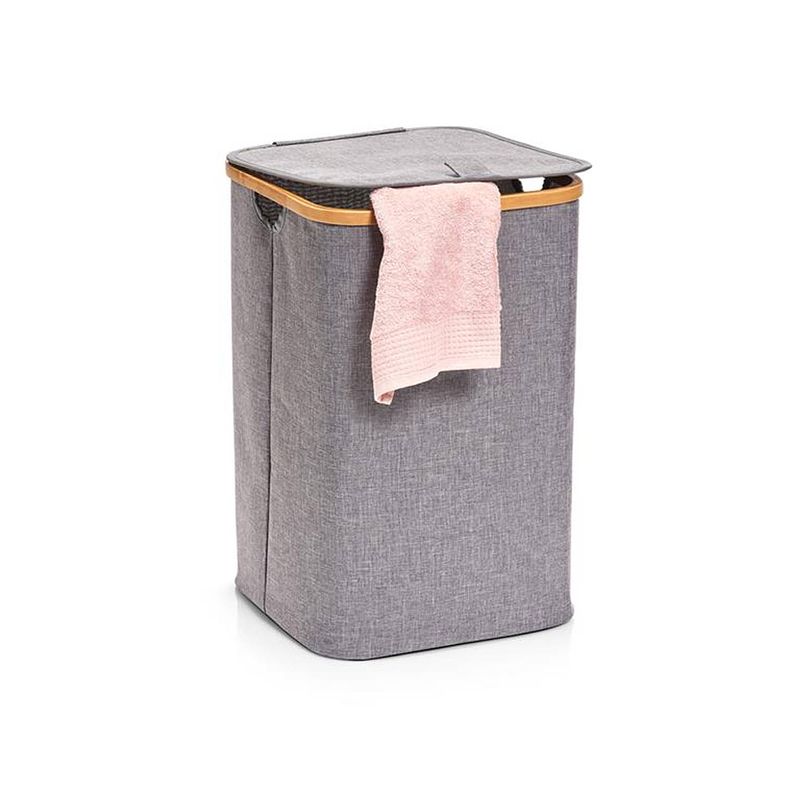 Foto van Zeller - laundry hamper, canvas/bamboo, grey