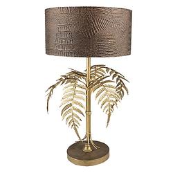 Foto van Haes deco - tafellamp - city jungle - goudkleurige bladeren, ø 25x42 cm - metaal - bureaulamp, sfeerlamp, nachtlampje