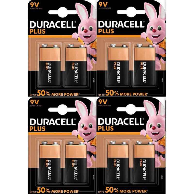 Foto van Duracell plus power 9v alkaline batterij - 8 stuk (8 blisters a 1 st)