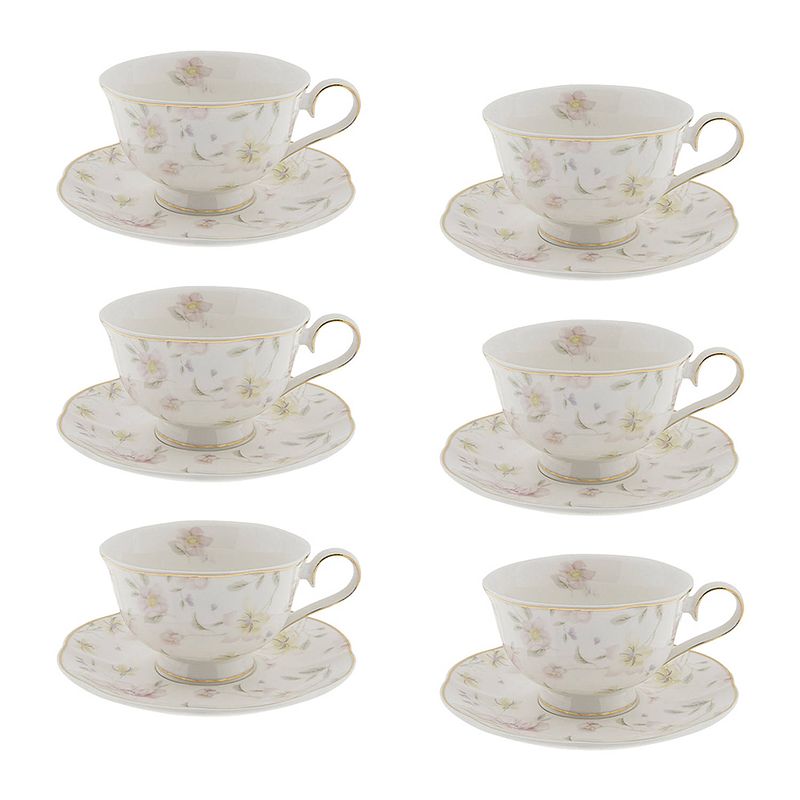 Foto van Haes deco - kop en schotel set van 6 - 220 ml - porselein - tableware flowers