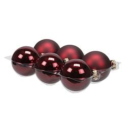 Foto van 6x stuks glazen kerstballen donkerrood 8 cm mat/glans - kerstbal