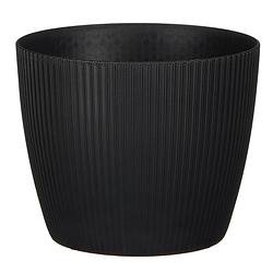 Foto van Plantenpot/bloempot kunststof zwart ribbels patroon - d16/h16 cm - plantenpotten