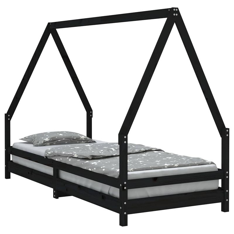 Foto van Vidaxl kinderbedframe 90x200 cm massief grenenhout zwart