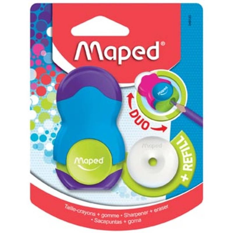 Foto van Maped potloodslijper + gom loopy soft touch, blister met 1 stuk