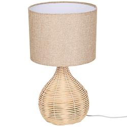 Foto van Tafellamp - lampen - tafellamp woonkamer - decoratie - modern - linnen - rotan - beige - 22l x 22w x 40h cm