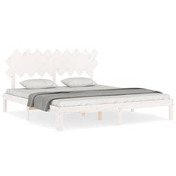 Foto van The living store bed - grenenhout - wit - 203.5 x 183.5 x 80.5 cm - multiplex lattenbodem