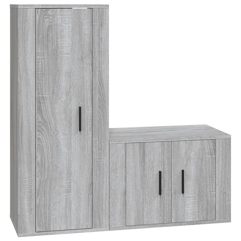 Foto van The living store televisiekastenset - grijs sonoma eiken - bewerkt hout - 57 x 34.5 x 40 cm / 40 x 34.5 x 100 cm