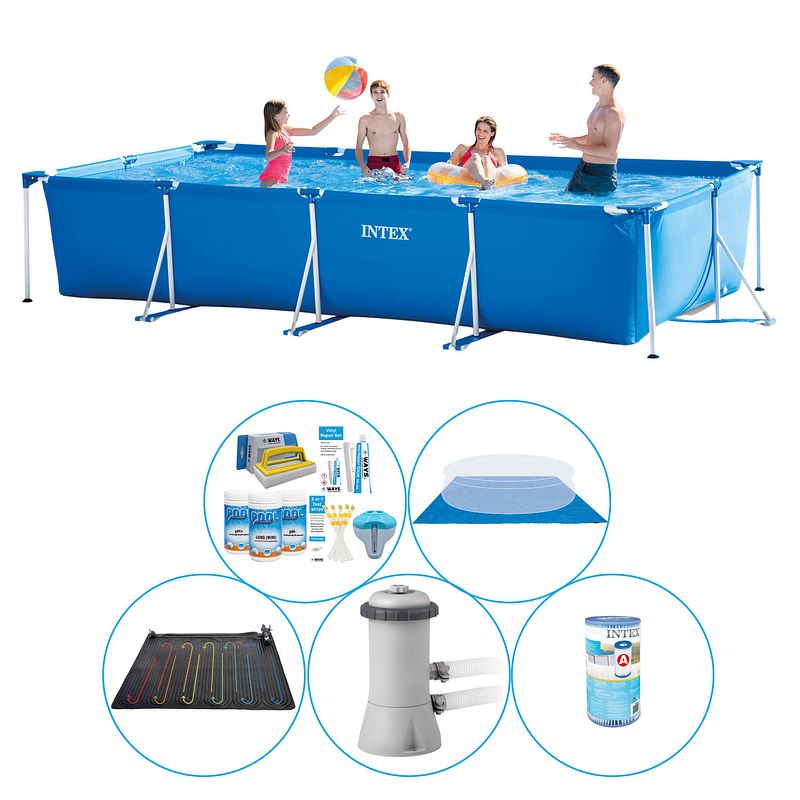 Foto van Intex frame pool rechthoekig 450x220x84 cm - 6-delig - zwembad plus accessoires