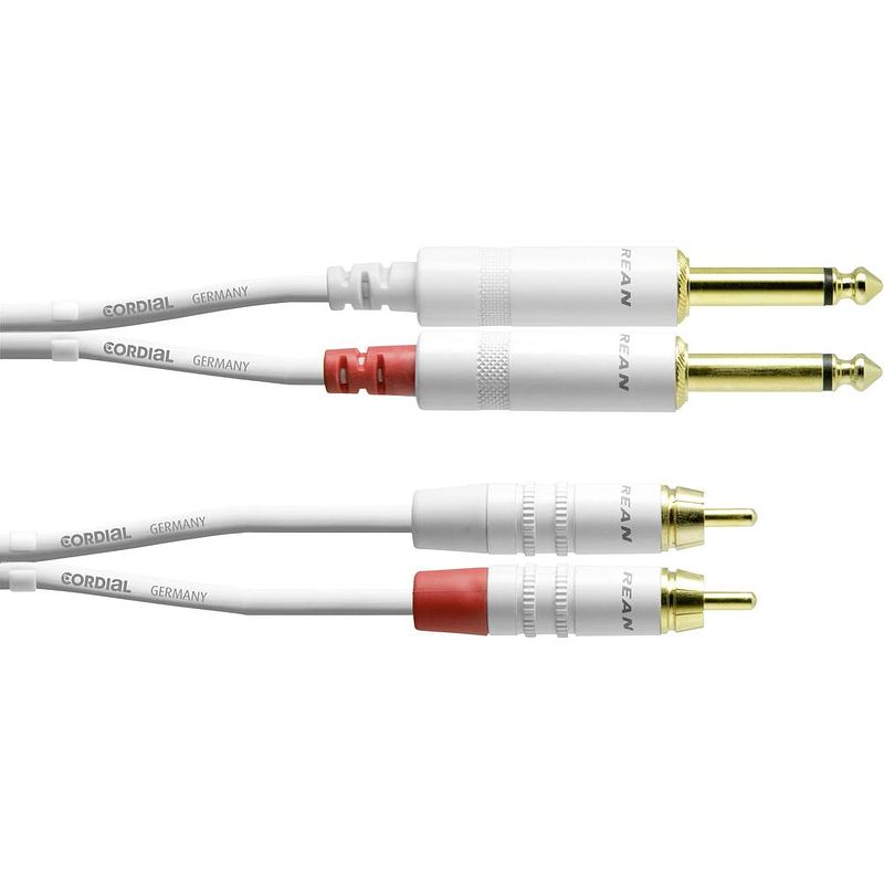 Foto van Cordial cordial audio adapterkabel [2x jackplug male 6,3 mm - 2x cinch-stekker] 3.00 m wit