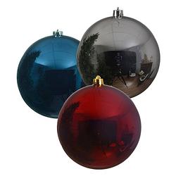 Foto van 3x stuks grote kerstballen van 20 cm glans van kunststof zilver blauw en rood - kerstbal