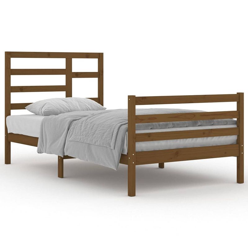 Foto van The living store houten bedframe - eenpersoonsbed - 205.5 x 106 x 104 cm - honingbruin