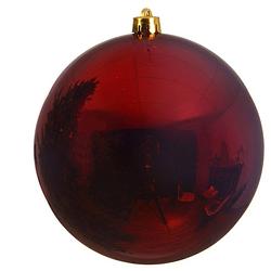 Foto van 1x grote donker rode kunststof kerstballen van 14 cm - glans - donker rode kerstboom versiering