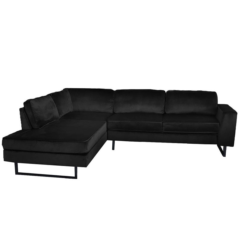 Foto van Hoekbank design puckerto 290cm bank velvet zwart hoek loungebank links bankstel