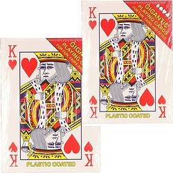 Foto van Xl speelkaarten 2x pakjes rood 20 x 28 cm - kaartspel