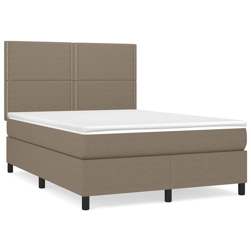 Foto van The living store boxspringbed - taupe - 203 x 144 x 118/128 cm - duurzaam materiaal - verstelbaar hoofdbord -