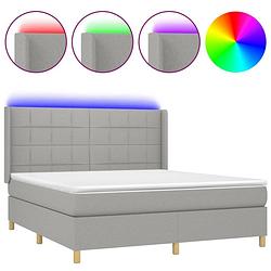 Foto van The living store bed led boxspring - 203x183x118/128 cm - lichtgrijs - pocketvering matras - huidvriendelijk topmatras